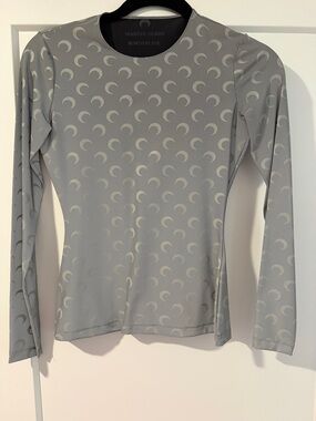 Marine Serre Light Gray Crescent-Print Long Sleeve Top